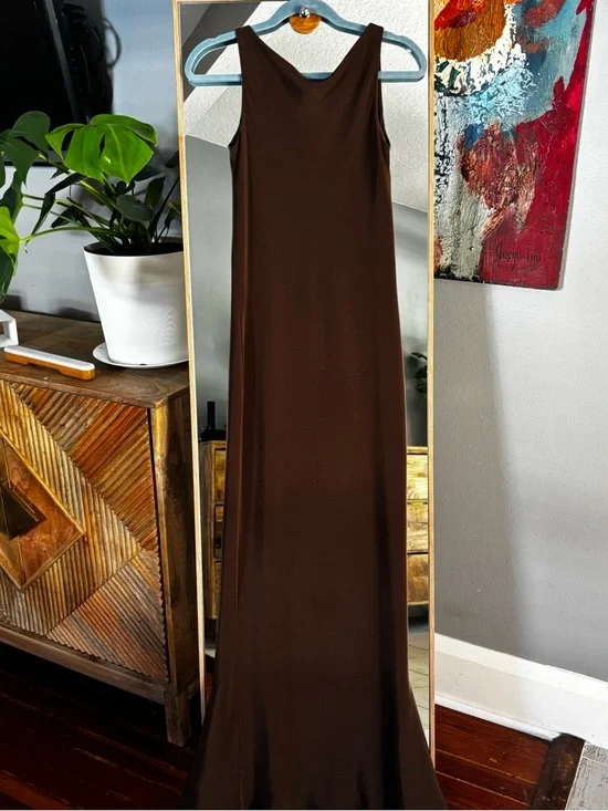 100% Silk Chocolate Brown evening dress - Picture 3 of 5